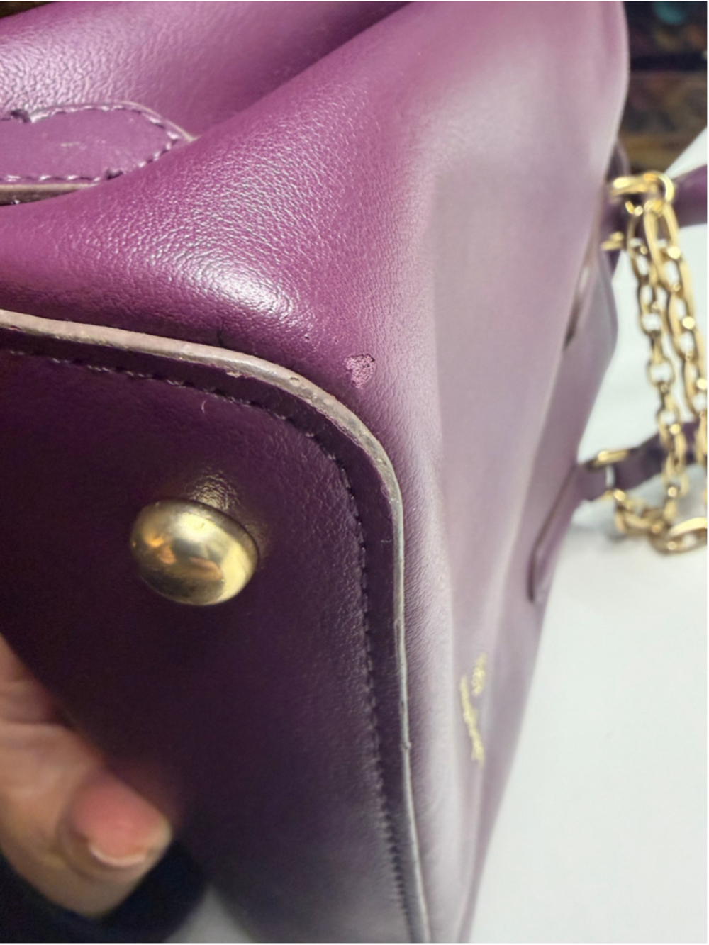 Women's Nanette Lepore Purple Satchel One Size with Gold Chain - Picture 7 of 9